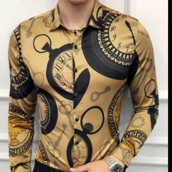 green emerald velvet dress Hisdern Men's Black Gold Splicing Dress Shirt for Office Wear S